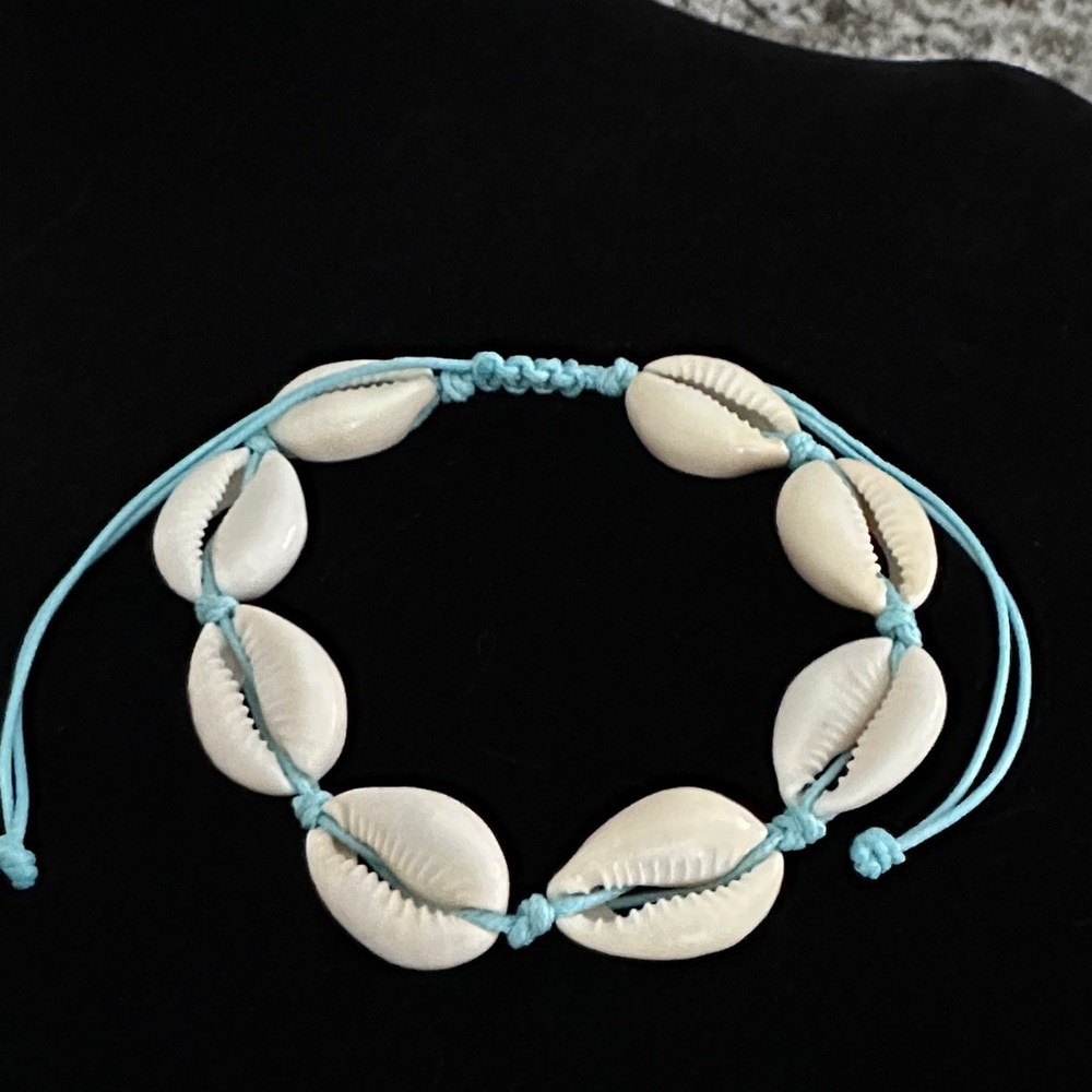 Cowrie Shell Bracelet with Blue Cord